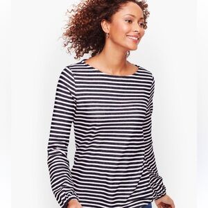 Talbots Navy and White Striped Long Sleeve Top